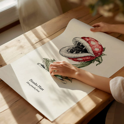 Piranha Plant Poster | Flora Piranha Ferox Pen and Ink Print | Vintage Scientific Illustration Wall Art — giclée print detail