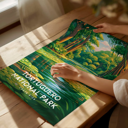 Tortuguero National Park, Costa Rica Poster | Sea Turtle & Rainforest Canal Wall Art — giclée print detail on matte paper
