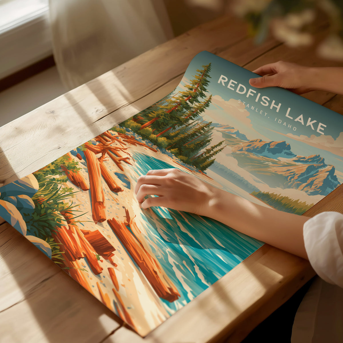 Redfish Lake, Stanley, Idaho Poster | Mountain Lake Destination Print Wall Art — giclée print detail on matte paper