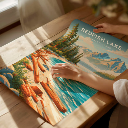 Redfish Lake, Stanley, Idaho Poster | Mountain Lake Destination Print Wall Art — giclée print detail on matte paper