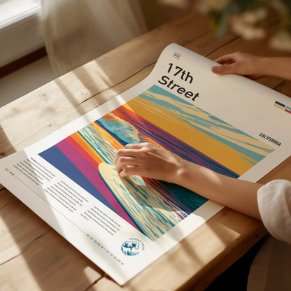 17th Street, Florida Poster | Golden Hour Surf Break Wall Art — giclée print detail on matte paper