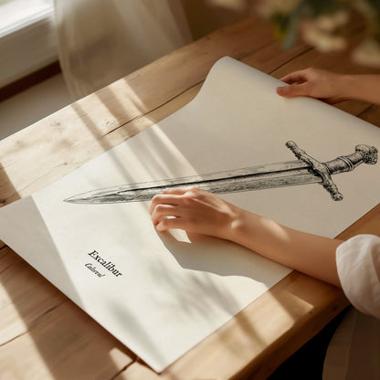 Excalibur Sword Poster | Vintage Calesvol Scientific Illustration Wall Art — giclée print detail on matte paper