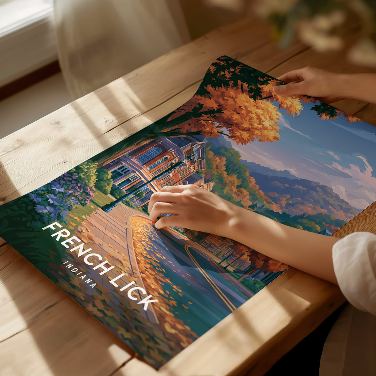 French Lick, Indiana Poster | Historic Springs Resort Town Wall Art — giclée print detail on matte paper