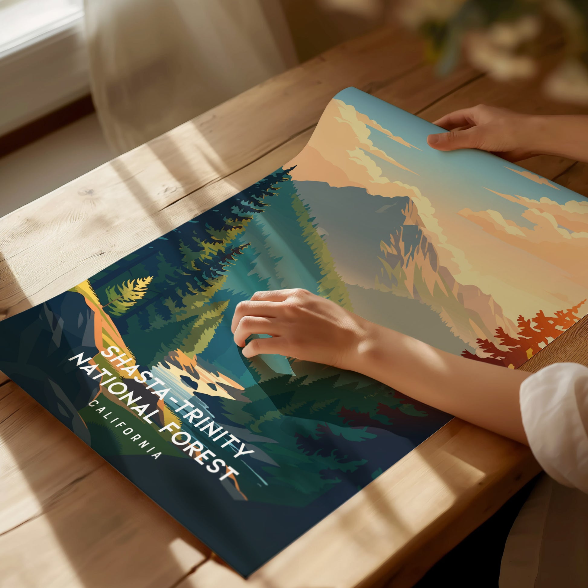Shasta-Trinity National Forest, California Poster | Mountain Wilderness & Alpine Lake Wall Art — giclée print detail on matte