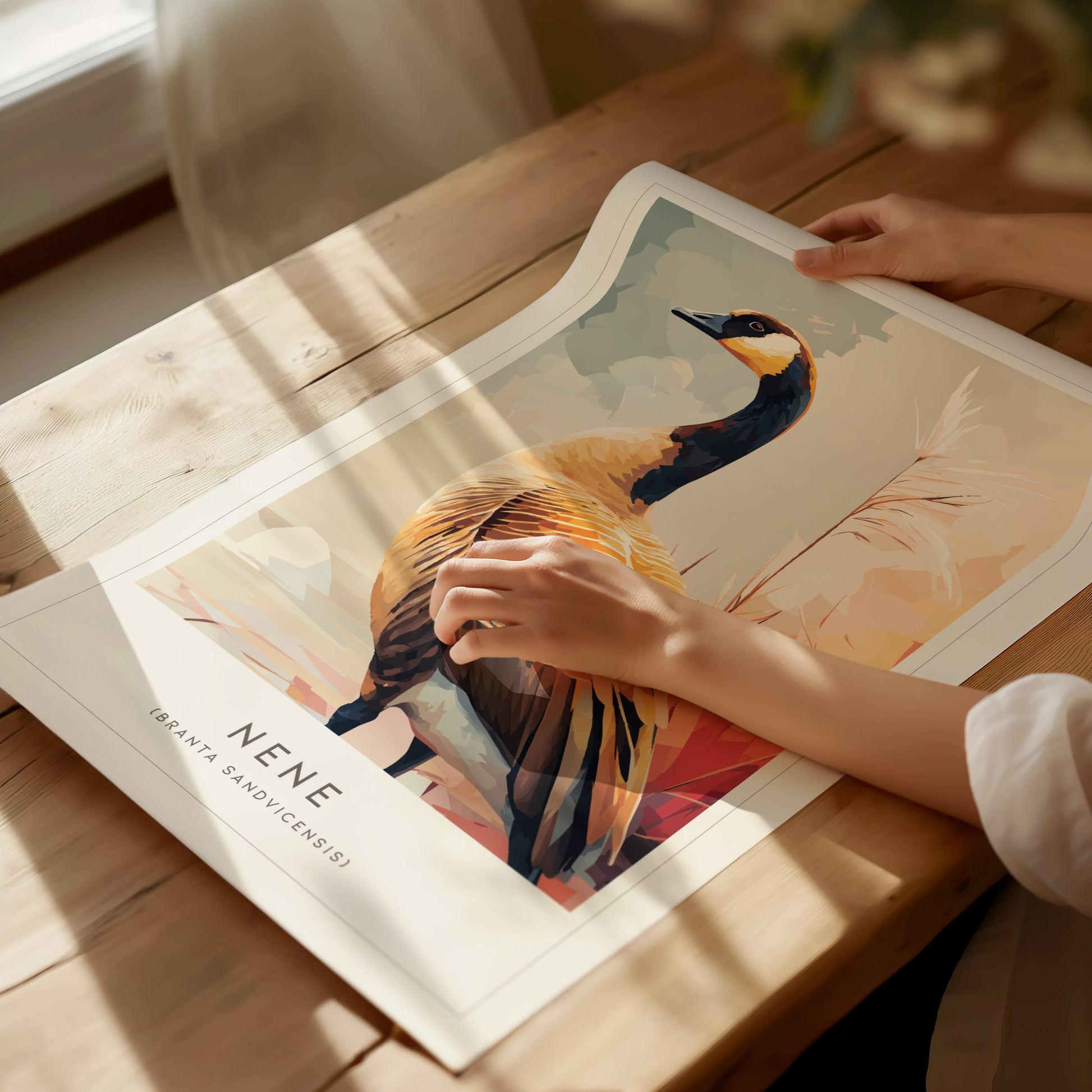 Nene (Hawaiian Goose), Hawaii Poster | Tropical Wildlife & Volcano Island Wall Art — giclée print detail on matte paper