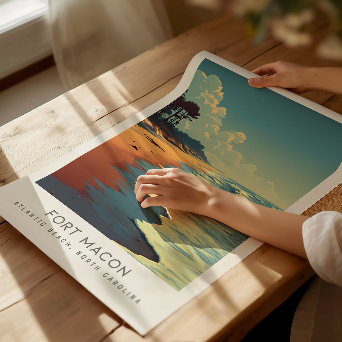 Fort Macon Matte Border Poster | Atlantic Beach, North Carolina Travel Wall Art — giclée print detail on matte paper