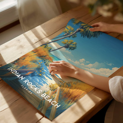 Home setting displaying unframed wall art posters featuring a serene boardwalk and golden sea oats at Indian Rocks Beach.