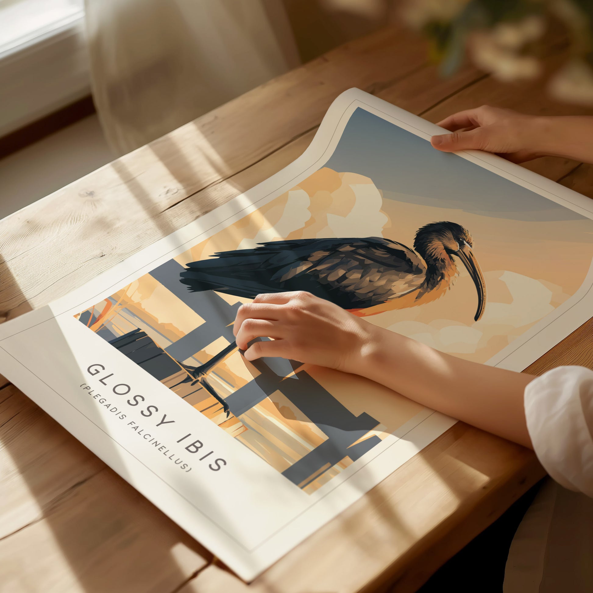 Glossy Ibis Poster | Iridescent Wading Bird Nature Wall Art — giclée print detail on matte paper