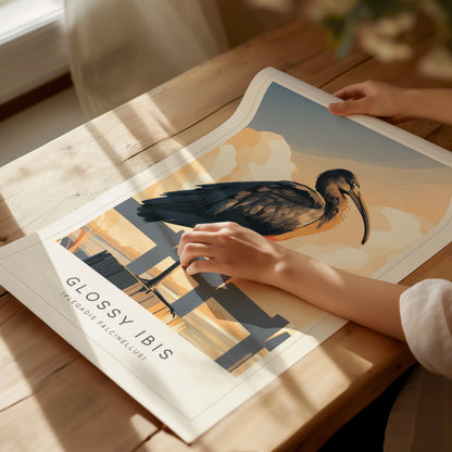 Glossy Ibis Poster | Iridescent Wading Bird Nature Wall Art — giclée print detail on matte paper