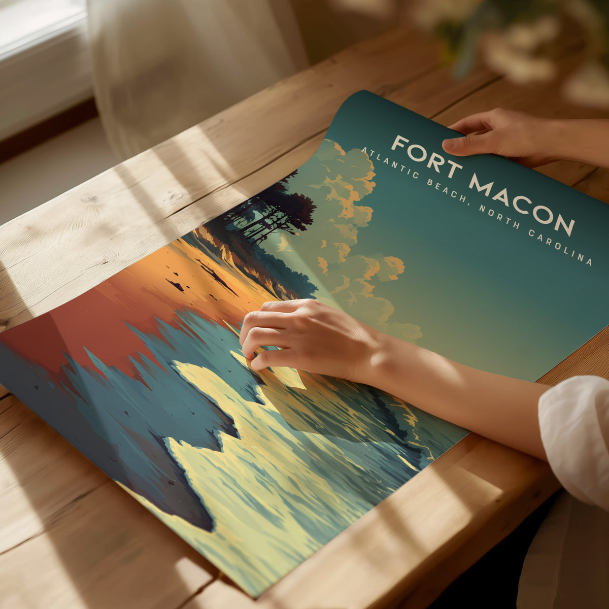 Fort Macon, Atlantic Beach, North Carolina Poster | Beach House Decor Wall Art — giclée print detail on matte paper