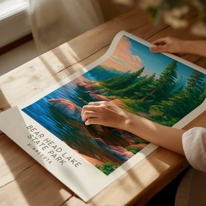 Bear Head Lake State Park Matte Border Poster | Minnesota Destination Print Travel Wall Art — giclée print detail on matte pa