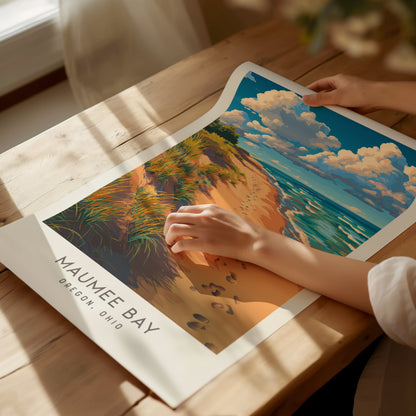 Maumee Bay Matte Border Poster | Oregon, Ohio Coastal Beach Decor Travel Wall Art — giclée print detail on matte paper