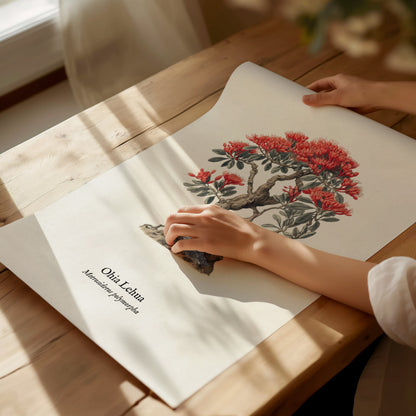 Ohia Lehua Poster | Vintage Metrosideros polymorpha Botanical Illustration Wall Art — giclée print detail on matte paper