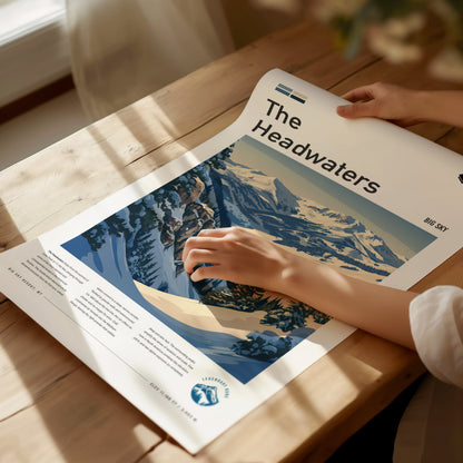The Headwaters, Big Sky Montana Poster | Ski Lodge Decor Alpine Print Wall Art — giclée print detail on matte paper