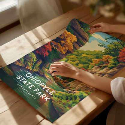 Ohiopyle State Park, Pennsylvania Poster | Waterfall & Wilderness Adventure Wall Art — giclée print detail on matte paper