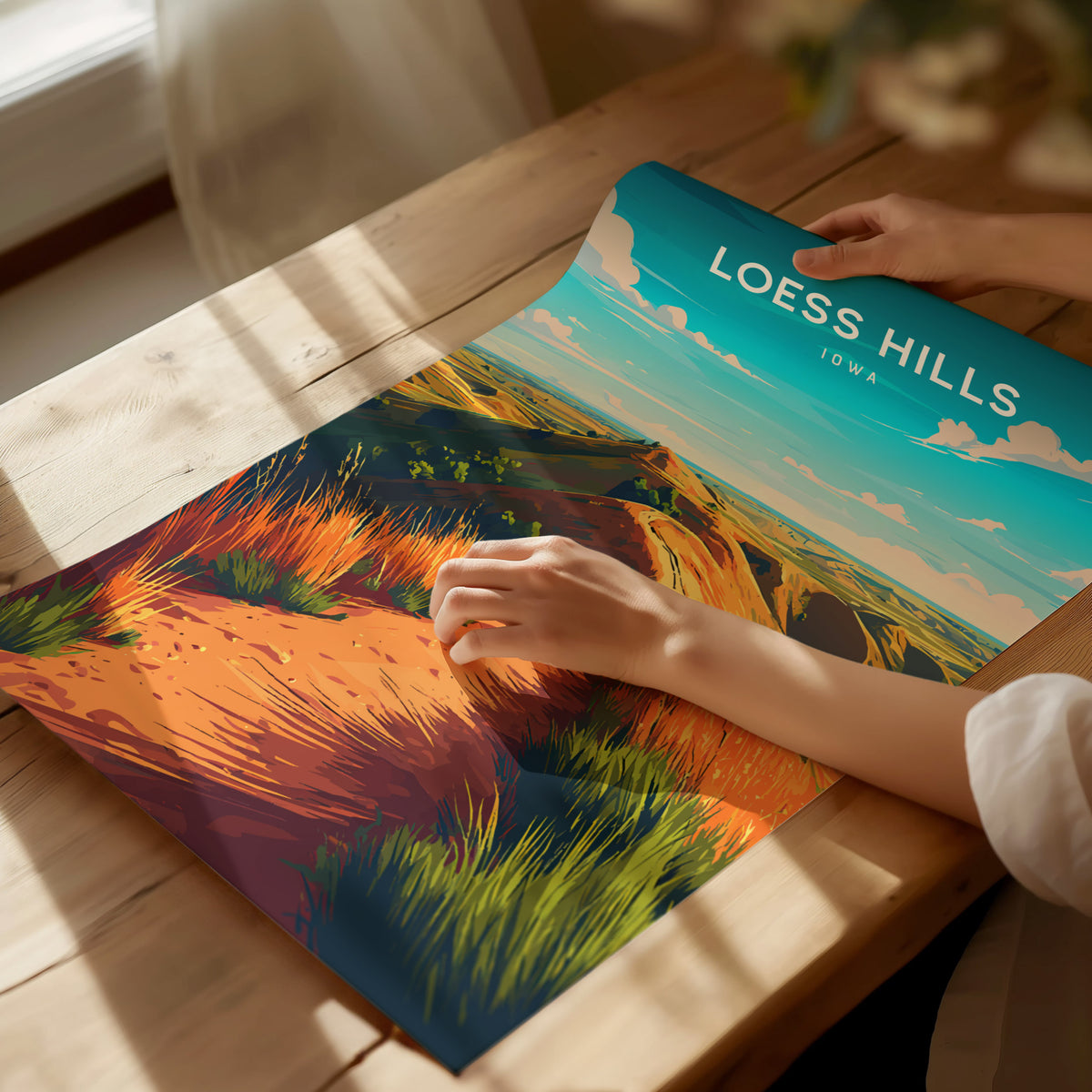 Loess Hills, Iowa Poster | Rolling Prairie Bluffs Destination Print Wall Art — giclée print detail on matte paper