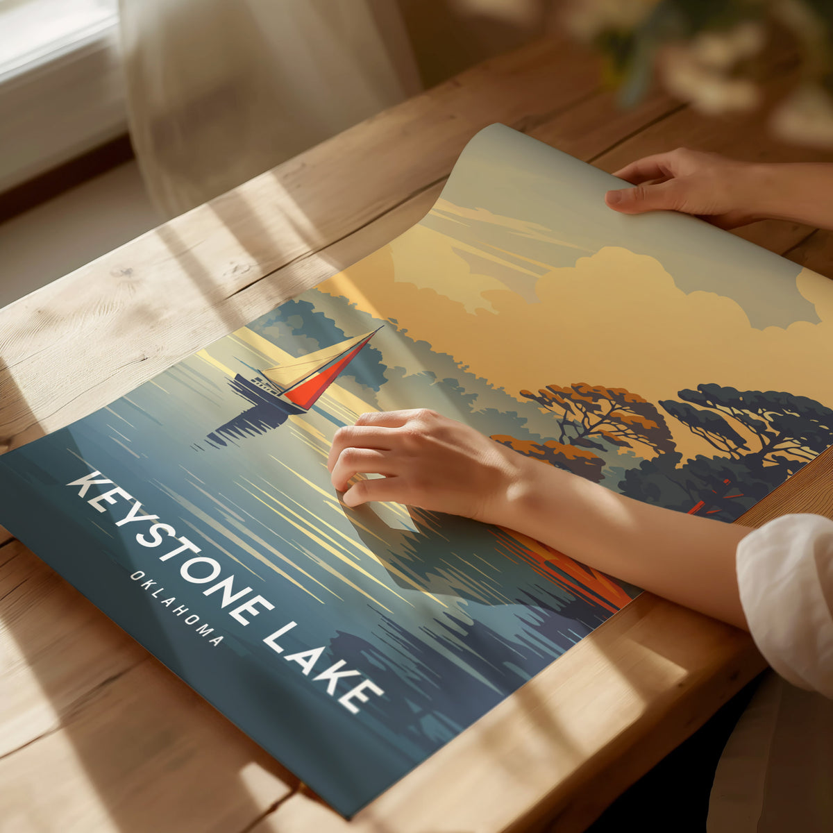 Keystone Lake, Oklahoma Poster | Lakeside Vacation Wall Art — giclée print detail on matte paper