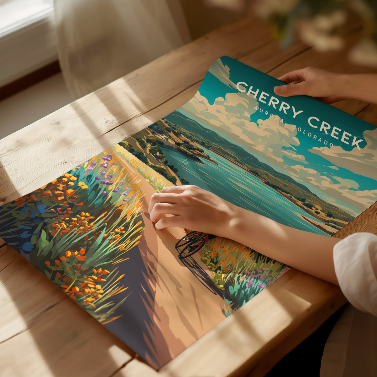 Cherry Creek, Aurora, Colorado Poster | Lakeside Retreat Framed or Unframed Wall Art — giclée print detail on matte paper