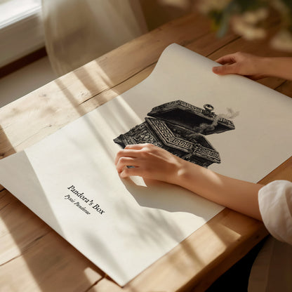 Pandora's Box Poster | Pyxis Pandorae Pen and Ink Print Vintage Scientific Illustration Wall Art — giclée print detail on mat