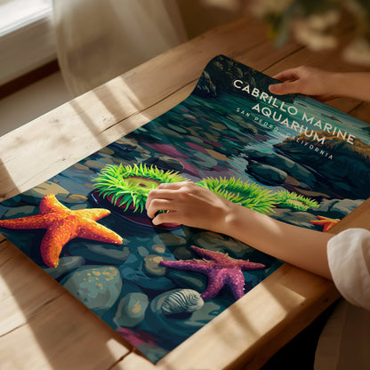 Cabrillo Marine Aquarium, California Poster | Ocean Discovery & Tide Pool Wall Art — giclée print detail on matte paper