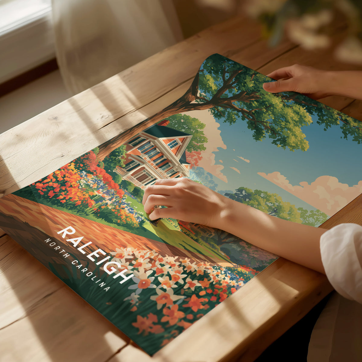 Raleigh, North Carolina Poster | Oak City Skyline Destination Print Wall Art — giclée print detail on matte paper