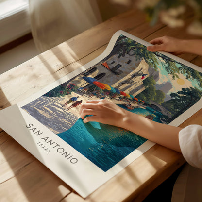 San Antonio River Walk Matte Border Poster | Texas Travel Wall Art — giclée print detail on matte paper