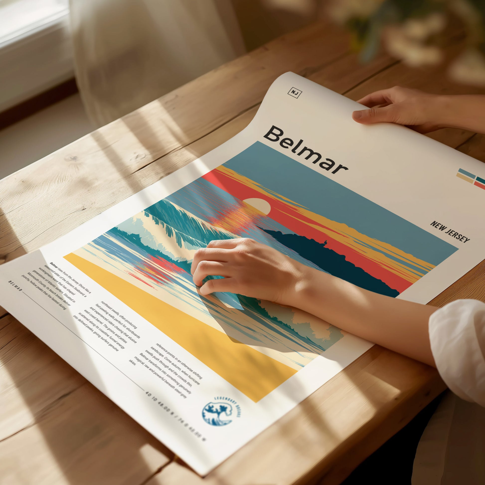 Belmar, New Jersey Poster | Surf & Boardwalk Coastal Wall Art — giclée print detail on matte paper