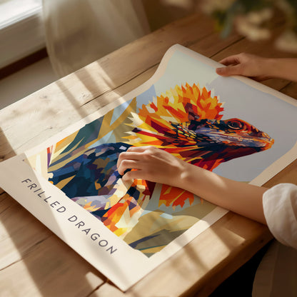 Frilled Dragon, Wildlife Poster | Ancient Reptile Portrait Wall Art — giclée print detail on matte paper