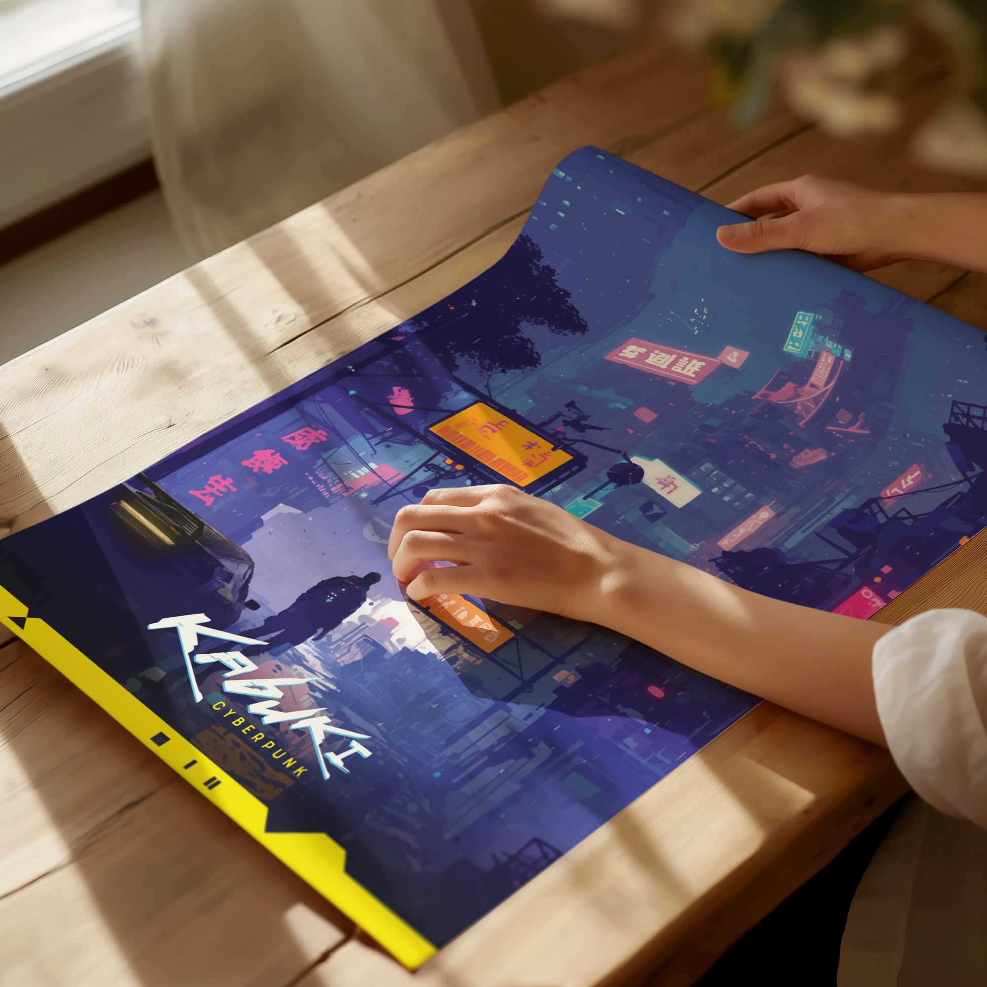 Kabuki Cyberpunk Poster | Night City Neon Market Wall Art