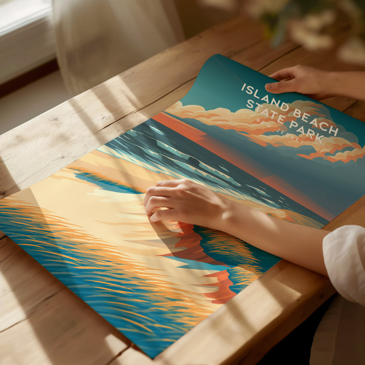Island Beach State Park, New Jersey Poster | Destination Print Seaside Dunes Wall Art — giclée print detail on matte paper