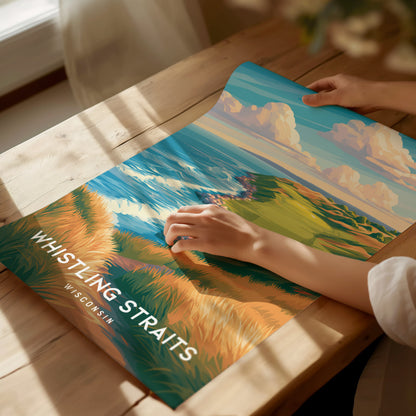 Whistling Straits, Wisconsin Poster | Links Golf Course Lakeside Wall Art — giclée print detail on matte paper