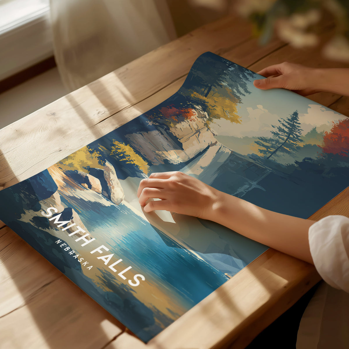 Smith Falls, Nebraska Poster | Waterfall Adventure Destination Print Wall Art — giclée print detail on matte paper