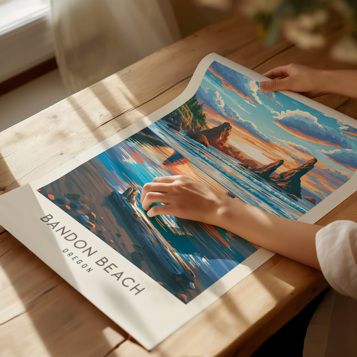 Bandon Beach Matte Border Poster | Oregon Coastal Beach Decor — giclée print detail on matte paper