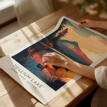 Trillium Lake Matte Border Poster | Mount Hood, Oregon Travel Wall Art — giclée print detail on matte paper