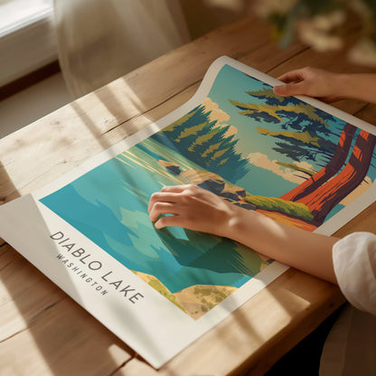 Diablo Lake Matte Border Poster | Washington Travel Wall Art — giclée print detail on matte paper