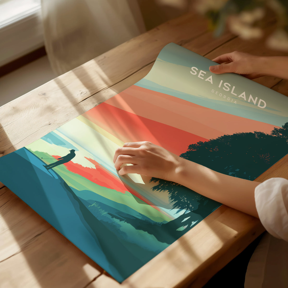 Sea Island, Georgia Poster | Golden Marshes & Fairways Golf Wall Art — giclée print detail on matte paper