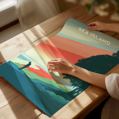 Sea Island, Georgia Poster | Golden Marshes & Fairways Golf Wall Art — giclée print detail on matte paper