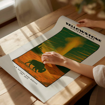 Yellowstone National Park Poster | Vintage WPA-Style Travel Art Print | Retro National Park Wall Decor | Framed or Unframed