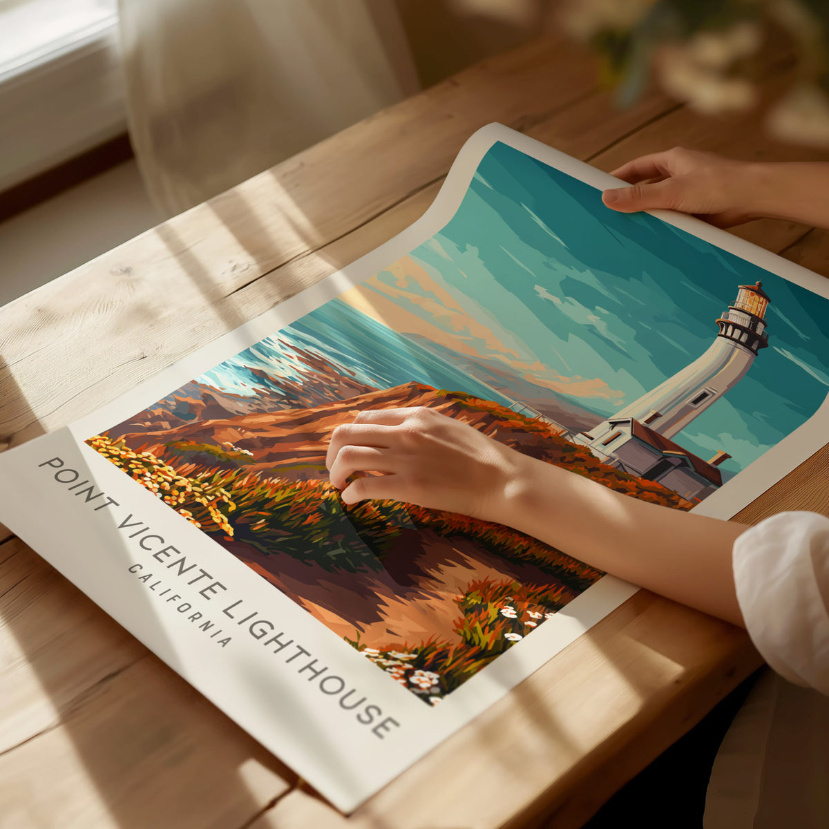 Point Vicente Lighthouse Matte Border Poster | California Travel Wall Art — giclée print detail on matte paper