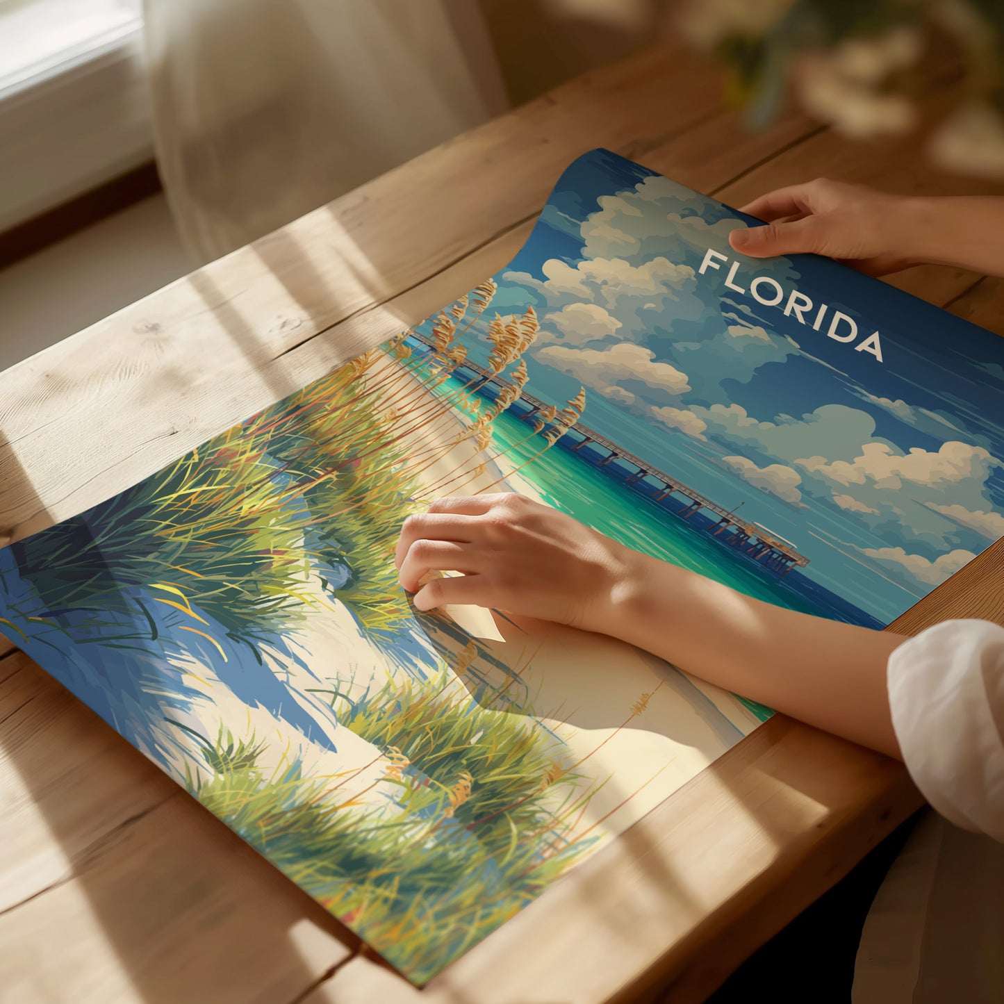 Florida Poster | Sunshine State Coastal Paradise Wall Art — giclée print detail on matte paper