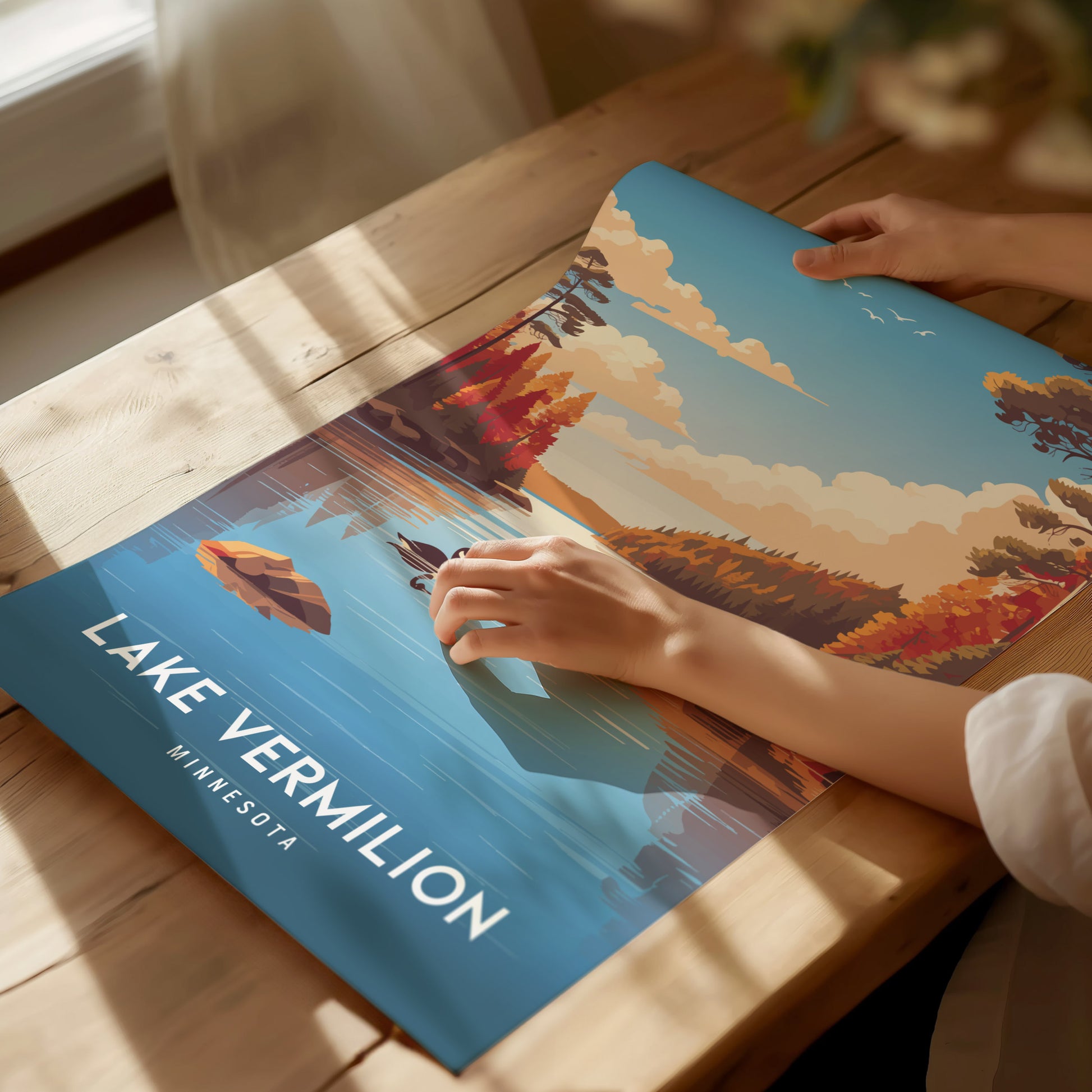 Lake Vermilion, Minnesota Poster | Northwoods Lake & Pine Forest Wall Art — giclée print detail on matte paper