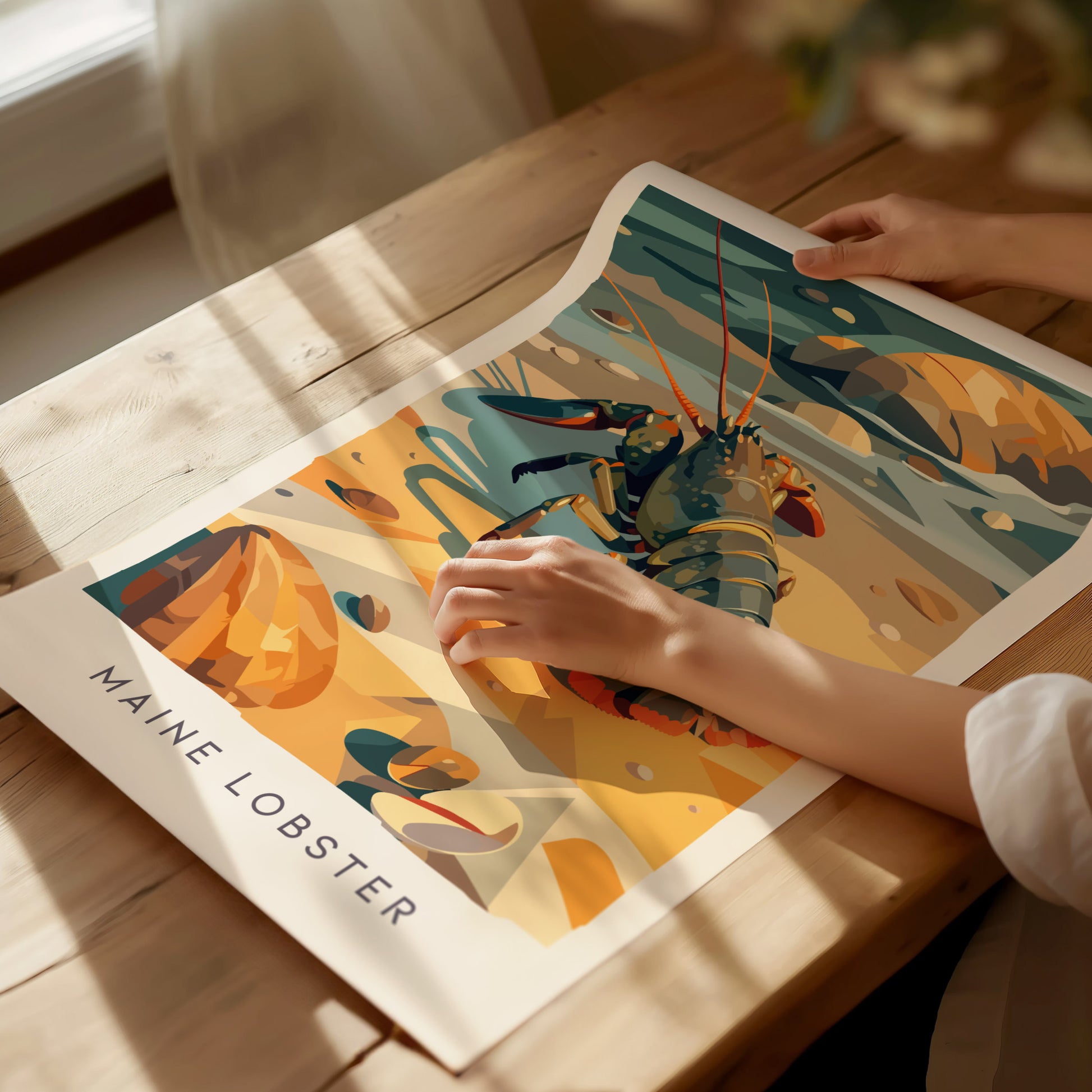 Maine Lobster Poster | Rugged Coast Lobster Wildlife Wall Art — giclée print detail on matte paper