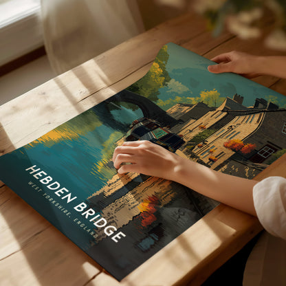Hebden Bridge Poster | West Yorkshire England Canal Wall Art