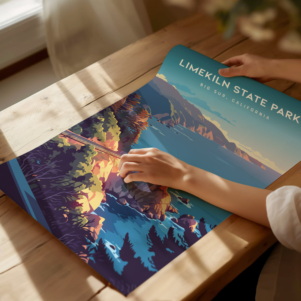 Limekiln State Park, Big Sur, California Poster | Redwoods & Coastal Cliffs Destination Print Wall Art — giclée print detail