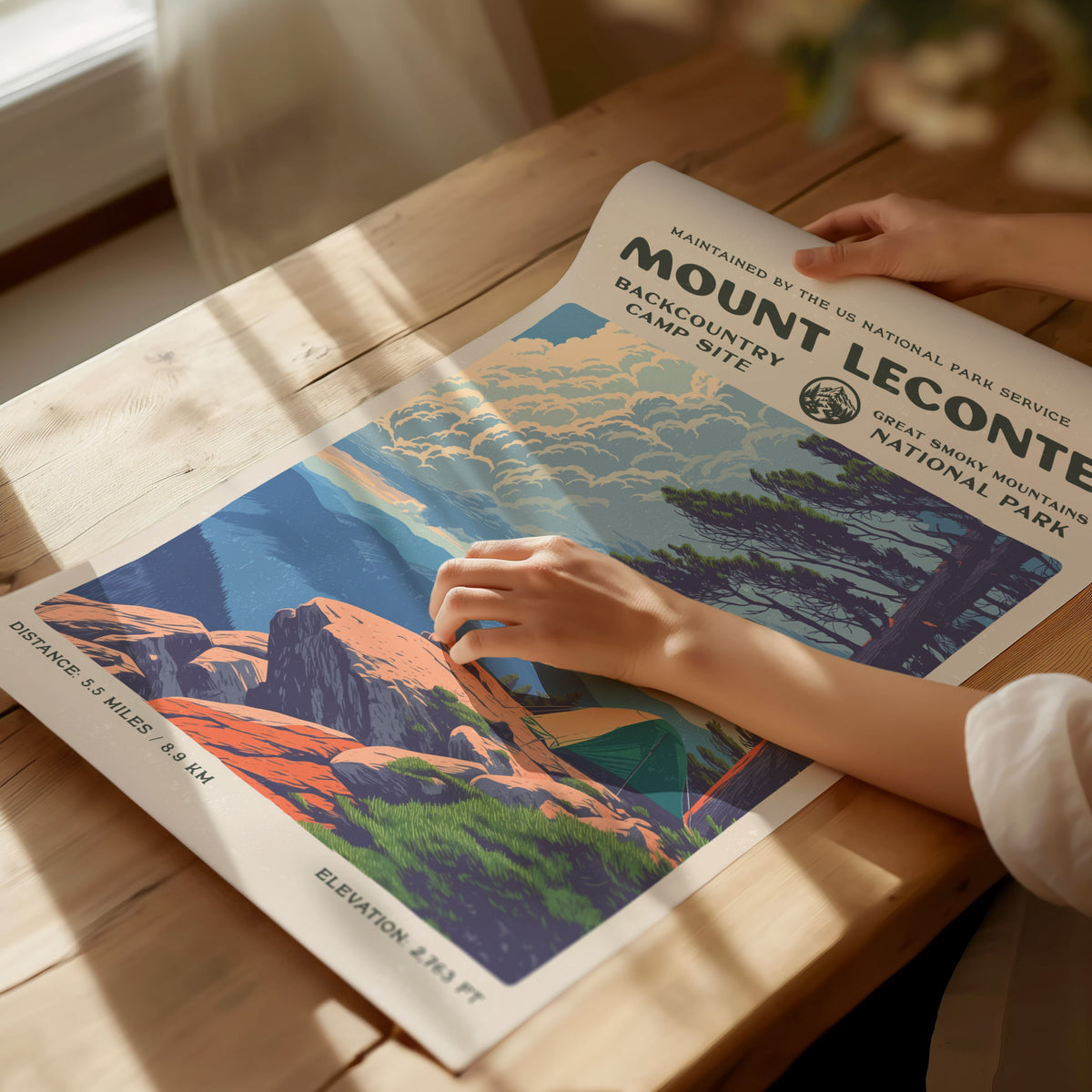 Mount LeConte, Great Smoky Mountains National Park Poster | Hiker Gift | Backcountry Trail Wall Art — giclée print detail on