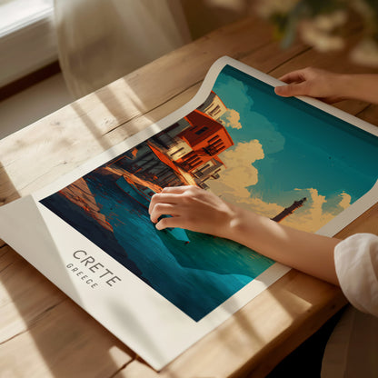 Crete Matte Border Poster | Greece Coastal Beach Decor Travel Wall Art — giclée print detail on matte paper