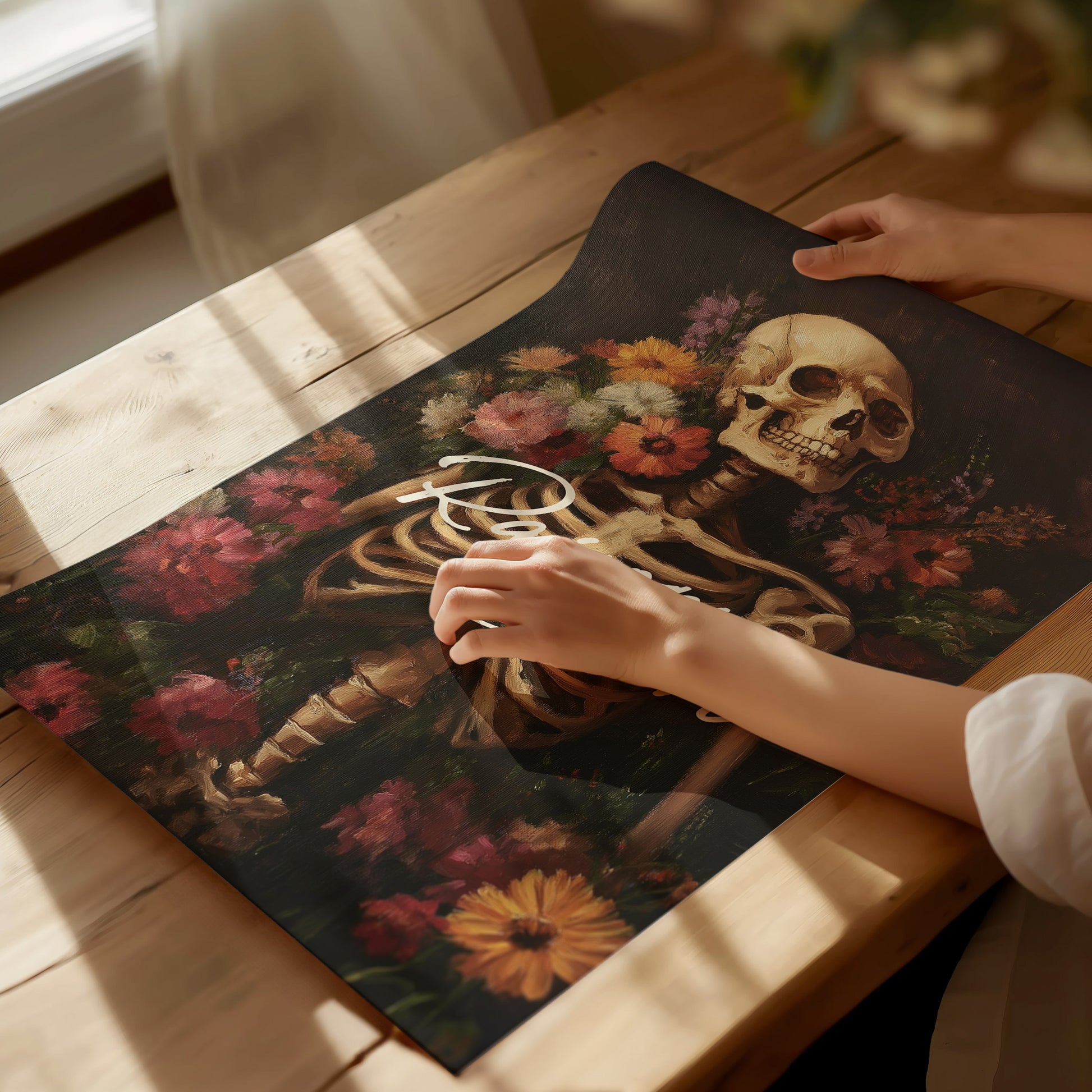 Raison d’Être Skeleton Art Print – Dark Academia Gothic Floral Wall Decor, Memento Mori Aesthetic, Framed/Unframed Macabre Poster - Swell Scenes