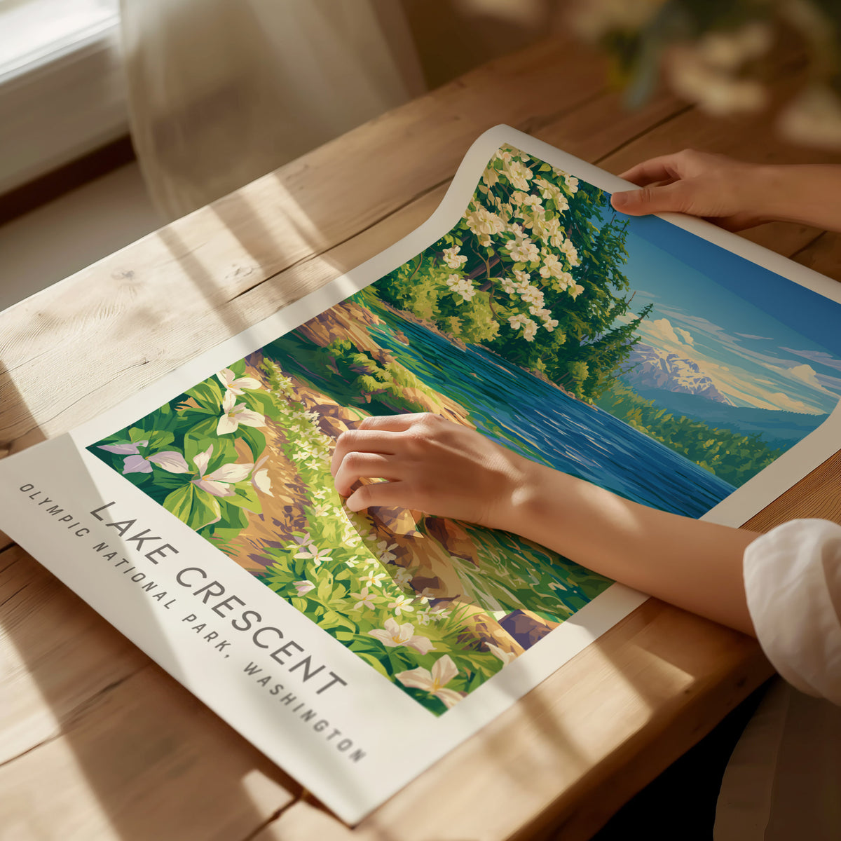 Lake Crescent Matte Border Poster | Olympic National Park, Washington Destination Print — giclée print detail on matte paper