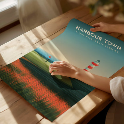 Harbour Town Golf Links, Hilton Head, South Carolina Poster | Iconic Lighthouse & Fairway Wall Art — giclée print detail on m