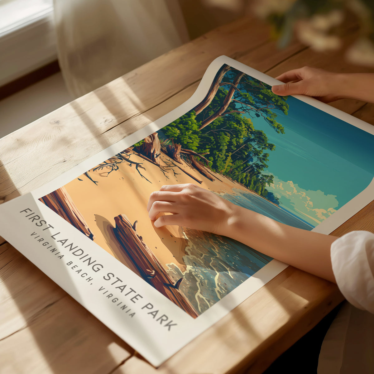 First Landing State Park Matte Border Poster | Virginia Beach, Virginia Coastal Beach Decor — giclée print detail on matte pa